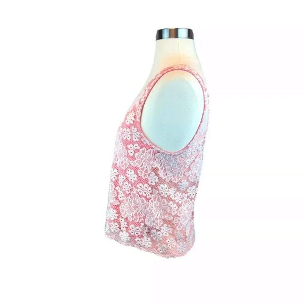 Topshop Sz 2 Pink & White Floral Lace Crop Top